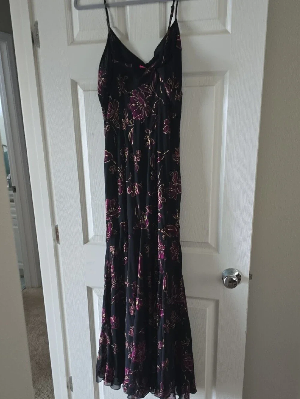 Betsey Johnson Black Dress with Magenta Floral & Gold Trim